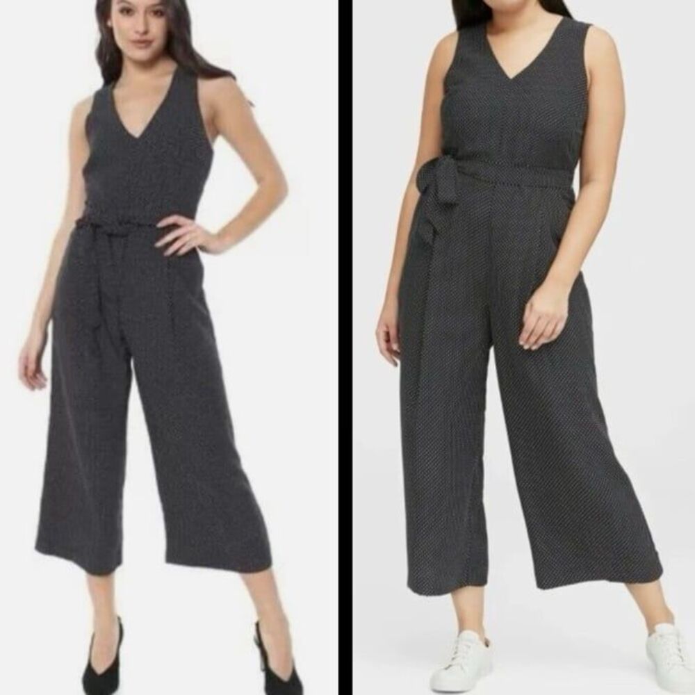 Banana Republic Polka dot v neck retro jumpsuit bow belt